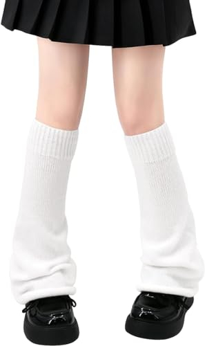 Women Knitted Leg Warmers Preppy Style Punk Knee High Legwarmers Teen Girls Y2K Knit Striped Winter Thermal Leg Sleeve Gothic Flared Leg Warmers Stockings