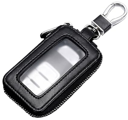 vvag Custodia per portachiavi auto in vera pelle di alta qualità, portachiavi per telecomando auto universale, nero, 9 x 5.5 x 2.5cm