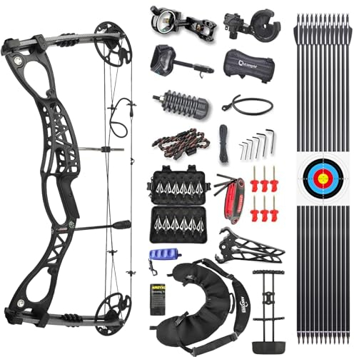 Bogenschießen Compound Bogen Set für Erwachsene Jugend Rechts & Linkshänder 0-70 LBS Ziehgewicht 18-30 Zuglänge Jagdbogen mit Bogen Tasche allem Bogenzubehör (Black-Left Hand)