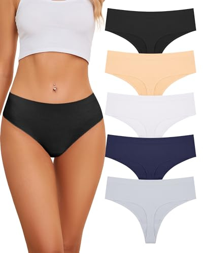 VOENXE Strings Tanga Femme sans Couture Chic,Culottes Taille Haute Feminin sous-VêTements,Tanga Slip Sport Femme, Invisible Multipack Seamless Thong,Confortable Women Underwear Tanga,Lot De 5
