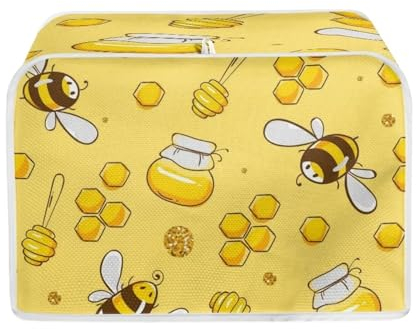 POLERO Cute Honey Bee Print 4 Slice Toaster Cover with Hook, Small Appliance Cover for Kitchen Machine Washable