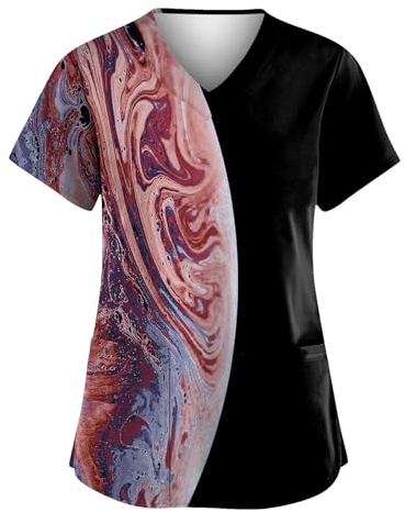 Saymany Pflege Kleidung Damen Scrubs Schlupfkasack Damen Pflege Berufskleidung Pflege Hosen T-Shirt Damen Kasack Damen Berufskleidung Ärztin Kostüm Damen Kasacks Damen Pflege(1-Pink,S