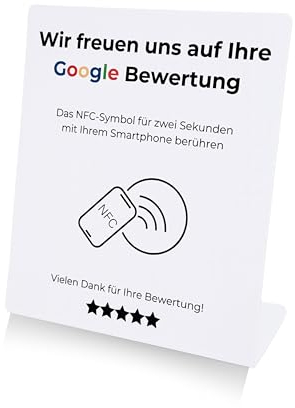 Bewertung Aufsteller für Rezensionen mit NFC-Chip | Vorprogrammiert zum Sofortstart | Mehr Rezensionen gewinnen - weiß