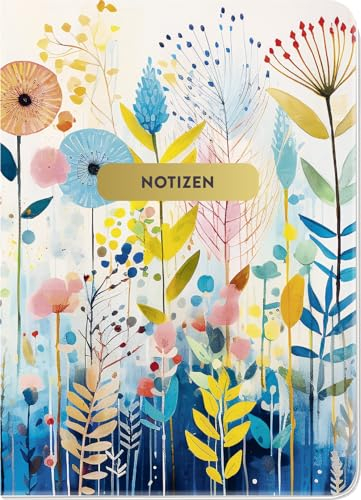 Notizheft Blumenglück Blumenwiese: Notizbuch, DIN A6, 48 Seiten, Punkteraster, flexibler Einband, edles Gold- und Strukturfinish. Perfekt als Bullet Journal, Tagebuch, Schulheft