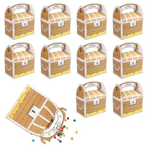 10 Stück Piraten Schatzkiste, Piraten Treat Box Pirat Schatztruhe Mitgebsel Box Piraten Party Box mit Griff für Kinder Mitgebsel und Give-aways Auf Dem Kindergeburtstag