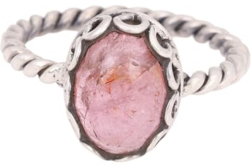 Anello di fidanzamento in argento Sterling 925 con tormalina rosa, anelli da donna, anello minimalista misura 5, regalo di Natale per donne, Pietra preziosa, Tormalina rosa