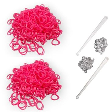 Loom Lot de 1200 élastiques pour enfants avec crochets en S et 2 crochets - Bracelets créatifs à faire soi-même (rose)