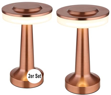 bmf-versand® Nachttischlampe 2er Set - Tischlampe Kabellos mit Akku LED Kupfer Farben - Tischleuchten für Innen Dimmbar - Touchdimmer Warmweiß bis Neutralweiß - Nachttischlampen mit Dimmer Aufladbar