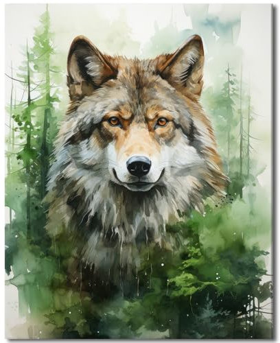 Wölfe im Wald Farbe nach Zahlen Kits Leinwand DIY Tier Ölgemälde Farbe nach Zahlen für Erwachsene Anfänger mit Pinseln und Acrylpigment für Student Schlafzimmer Home Decor 16x20 inch rahmenlos
