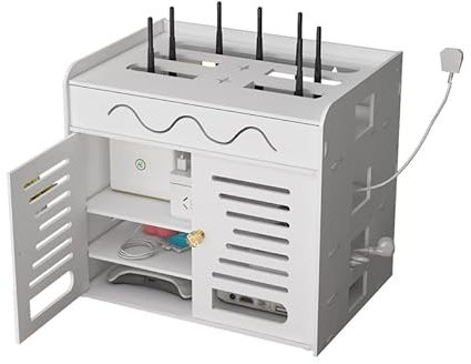 Huangj-0527 Kabelbox Drahtlose WLAN-Router-Aufbewahrungsbox, Wandregal, Wandbehang/auf dem Schreibtisch, Steckdosenleiste, Kabelaufbewahrung Kabelmanagement Box
