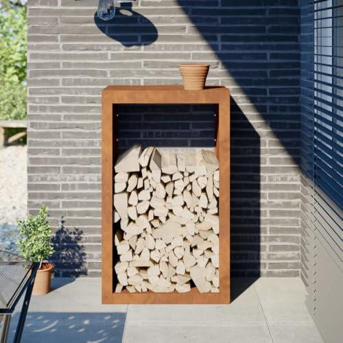 Homgoday Rastrelliera per Legna 60x40x100 cm in Acciaio Corten, Mobili Portalegna da Interno, Portalegna da Ardere, Porta Legna per Camino, Legnaia da Interno, Impilabile Stufa Ripiano Legno