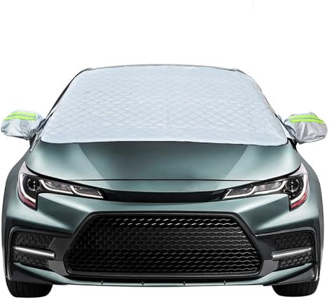 Car Windscreen Sun Shade Universal Size UV Front Window Cover Magnetic Car Windshield Sun Shade Outside with Side Mirror Cover Sun UV Dust Water Frost Snow Resistant in all Weather (148x116cm)