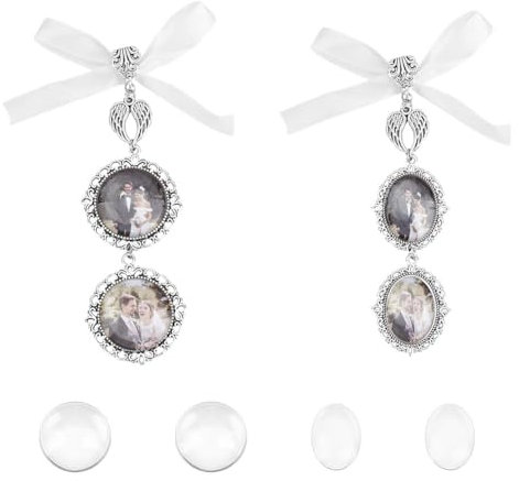 UNICRAFTALE 2 Set 2 Stile Hochzeitsstrauß Foto Charm Erinnerungs Anhänger Fassungen Cabochon Rohlinge Fassungen Blumenstrauß Gedenk Braut Charm Hochzeitsgeschenk Für Hochzeit Abschluss