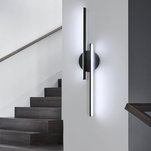 Comely Aplique de Pared Interior, 24W 2800LM Lámparas de Pared LED Modernas, Iluminación de Pared Negro Acrílico para Salón, Dormitorio, Pasillo, Escalera, Blanco Frio 6500K