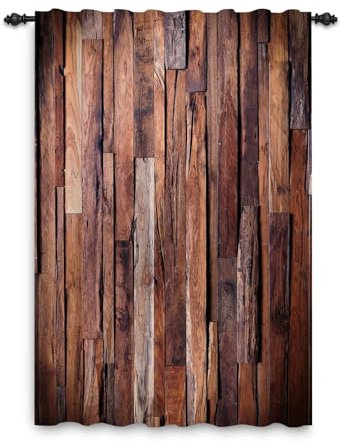 ggaimwf Tenda rustica in legno per finestra Texture in legno Tenda retrò Marrone Decorazione in stile fattoria Soggiorno Tema country Cowboy Tenda divisoria interna 135x245cm 1 pannello
