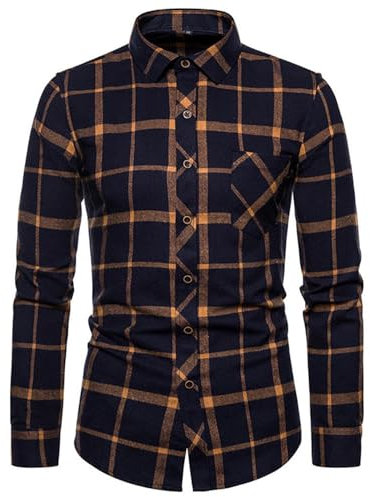 Chemise de bûcheron à carreaux pour homme, coupe classique, à manches longues, en flanelle, à carreaux, style décontracté, pour affaires, bureau, travail, Oxford avec poches, D-orange., M