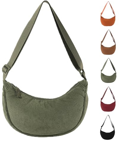 ZENGSING Damen Cord Crossbody Bag, Halbmond Tasche Umhängetasche,Damen Halbmond Tasche Schultertasche Mit Schultergurt Einstellbar Lässige Umhängetasche aus Cord für jeden Anlass