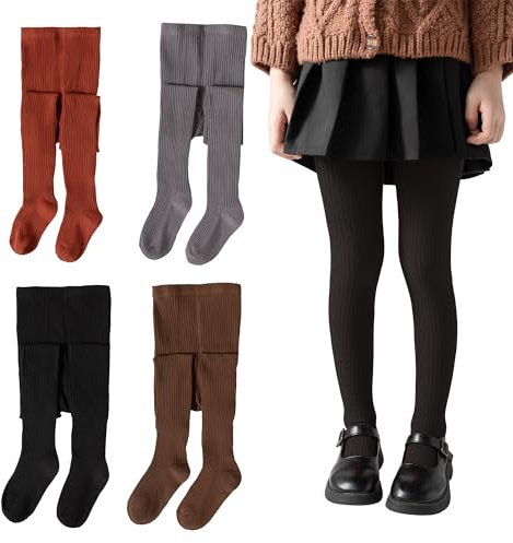Silkglory Collant Hiver Fille Collants pour Filles - Leggings Tricotés Classiques et Bodysuit Doux et Chaleureux - Ensemble 2 Pièces d'hiver, Collants de Danse Pieds
