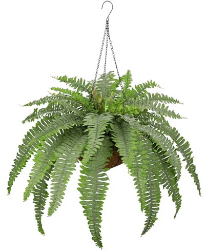 Planta artificial colgante de helecho Boston – 3 variantes de estilo – aprox. 60 – 80 cm – Planta artificial decorativa de helecho colgante en cesta – Realista – Planta artificial para interior y