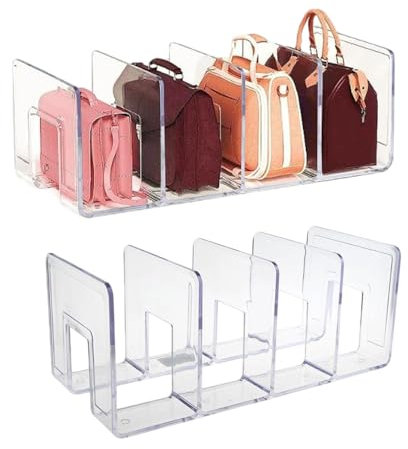 2 Pack Handbags Storage Dividers, 32x14.5x13cm Clutch Bag Storage Organiser, Handbags Storage Organiser, Adjustable Handbags Closet Shelf Dividers, Clear Acrylic Shelf Dividers, Wardrobe Divider