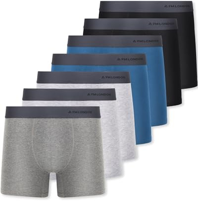FM London 7-Pack Mens Boxers, Cotton Rich, Soft & Stretchy Mens Underwear