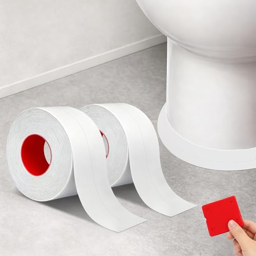 38mm x 3.2m White Self-Adhesive Bath Sealant Strip, 2 Rolls Caulk Tape, Waterproof Caulk Strip for Bathroom, Shower, Bathtub, Sink, Toilet & Kitchen, with Smoothing Tool