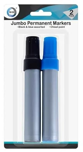 DID Jumbo Permanent Markers – 2-Pack Black & Blue Chisel Tip, Quick-Drying, Non-Toxic, Ideal for Office, School, and Home Use