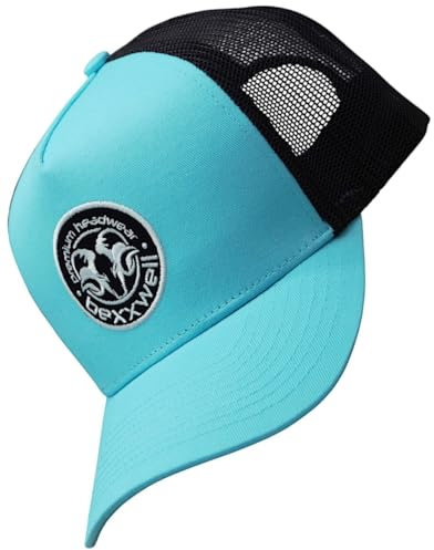 Bexxwell Trucker Cap Hellblau/Schwarz mit Logo-Patch (optimale Passform, Kappe, Black, Blue, Truckercap, Logo, Cap, Unisex)