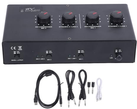 2 Channel Microphone Amplifier, USB 5V DC Powered BT Microphone Amplifier, 48V Phantom Power Microphone Amplifier for Dynamic Microphones, Condenser Microphones & Guitars