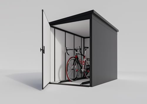MY-MÜLLTONNE Fahrradbox RAL 9006 – Fahrradgarage für 2 Fahrräder, abschließbarer Fahrradcontainer für Diebstahlschutz aus verzinktem Stahl, wetterfester Fahrradunterstand in Silber