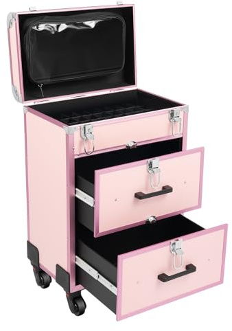 Kosmetikkoffer Trolley, Professionell Make Up Koffer Nägel mit Schublade, Koffer Friseurkoffer mit Rollen Abschließbar Schminkkoffer für Make-up/Nagelkunst/Haarstyling unterwegs