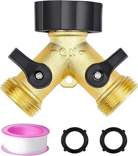 ECHOBUY Répartiteur de robinet 2 voies 3/4 Distributeur d'eau 2 voies Robinet Double raccord Valve individuelle avec 2 joints d'étanchéité Bande PTFE pour connecter 2 appareils