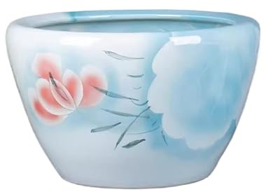 Fischschale Traditionelles chinesisches Keramik-Aquarium, blaues Lotusblatt, Lotusblume, Fischzuchtbecken, Außen- und Innenbereich, Wohnzimmer, Feng Shui, dekoratives Aquarium, Schildkrötenbecken Aqua