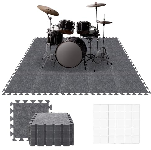 20 Pieces Sound Absorbing Interlocking Floor Mats, 11.8 x 11.8 x 0.4 inches High Density Felt Soundproof Panels Non-Slip Anti Vibration Puzzle Acoustic Panels Piano Carpet Drum Rug, Grey