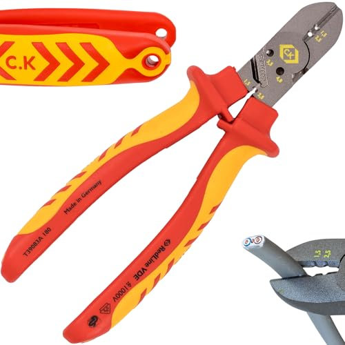 C.K RedLine 2025 Edition VDE CombiCutter 3 MAX, cortador lateral alemán de cable eléctrico de 180 mm, pelador, doblador, cizalla de tornillo, recortadoras de electricistas resistentes, tijeras para