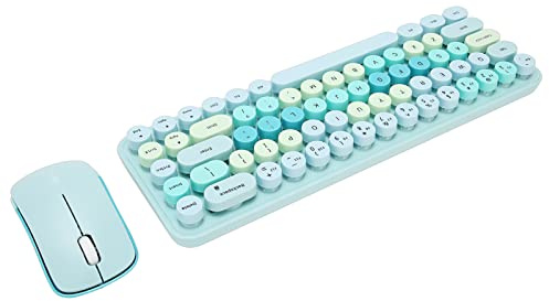 Qudinip Combo de Mouse del Teclado, Teclado Inalámbrico de 2.4GHz, Teclas Retro 68 con Teclas Redondas 3 dpi Ajustables para PC Laptop Mac OS X (Color Azul Mixto)