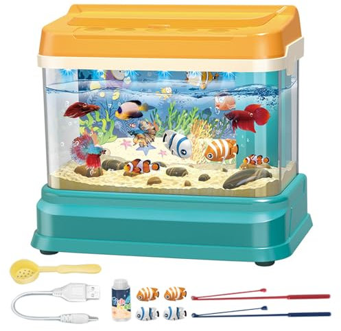 Acuario de Juguete para bebé, pecera educativa con luz y música, pecera Artificial con 4 Peces magnéticos, 2 cañas de Pescar, Red y biberón, Regalo para niños.