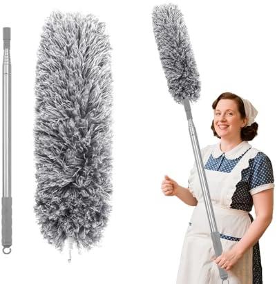 Edelstahl Staubwedel Teleskop,Langleicher, Waschbarer Staubwedel,Nicht Verformbarer Staubwedel Lang(Max 280 cm),Staubwischer Geeignet für Decken, Ventilatoren, Jalousien,Grau