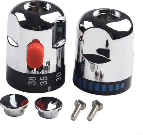 babominimer Set Of Thermostatic And On Off Water Control Handles For Bath Shower Mixer Taps With Grub Screw And End Cap For SMA Thermostatic Mixer Taps