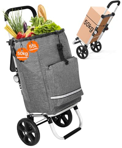 Homecall Einkaufstrolley klappbar Einkaufswagen mit 50L + 5L kühlfunktion Bis 50KG, Einkaufstasche mit Rollen 3 in 1 Shopping Trolley & Sackkarre & Umhängetasche (Dunkelgrau, Standard)