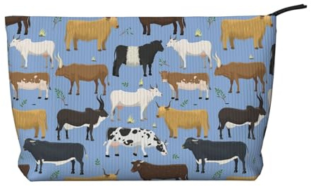 Gruppe von Bullen und Kühen Nutztiere Rinder Säugetiere,Kosmetiktasche aus Cord, Make-up-Tasche, tragbarer Reise-Kulturbeutel