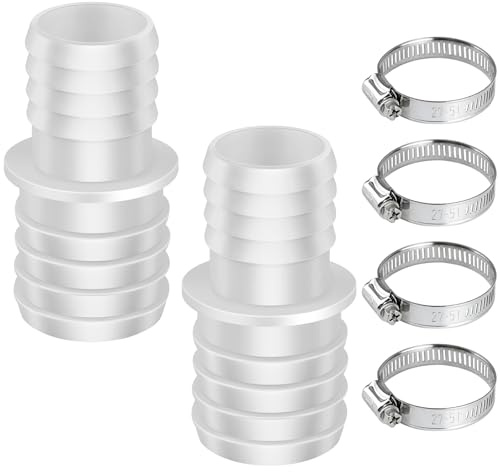 Lunhoo 2 Set Schlauchverbinder Ø 32mm auf 38mm (1 1/4 zoll auf 1 1/2 zoll), Und 4 Schlauchschellen Edelstahl, Pool Schlauch Adapter, Doppelschlaucht, Schwimmnudel Verbinder
