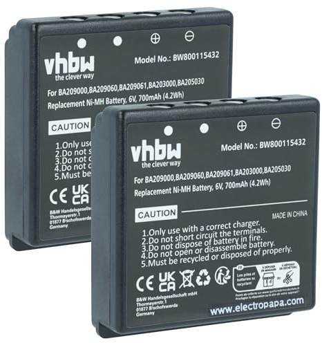 vhbw 2X Akku kompatibel mit HBC FUB 9NM 6V | FUB9NM, FBFUB09N, Radiomatic Eco Industrie-Funkfernsteuerung Fernbedienung (700 mAh, 6 V, NiMH) - Schwarz
