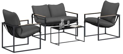 vidaXL Gartensofa-Set 4 pcs Schwarz und Anthrazit Stahl, Garten und Terrasse, modernes Outdoor-Set, stilvolle Möbel, Zeitlose Sofalounge-Lösung