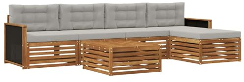 vidaXL Outdoor-Sofagarnitur 6 pcs Natürlich und Hellgrau, Patio-Sofa, modernes Eckset, wetterfester Gartenlounge, Bequeme Terrassenplätze für entspannte Zeiten