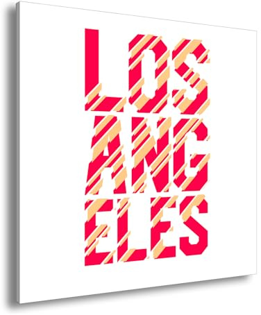 deyoli Leinwandbild Los Angeles Schriftzug Rot Beige modernes geometrisches Design Format: 40x40cm XXL Kunstdruck Bild auf Keilrahmen/Wandbild/Wohnzimmer Dekoration
