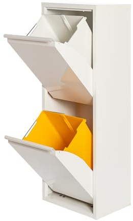 Ecolimpia - Mueble de Reciclaje Metálico EcoRecycling, Cubo de Basura para Cocina con Contenedores Interiores Extraíbles, Varias Medidas y Colores, Fabricado en Europa (Blanco, 2 Cubos)