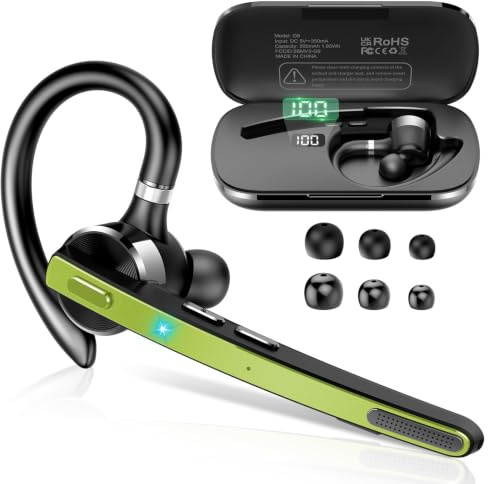 Bluetooth Headset V5.3, Wireless Freisprech Telefon mit CVC 8.0/ENC Dual Mic, APTX, Mute Zwei-Geräte-Verbindung Headset Handy, 90H Spielzeit Bluetooth Ohrhörer mit Ladebox für Geschäft Zitronengelb