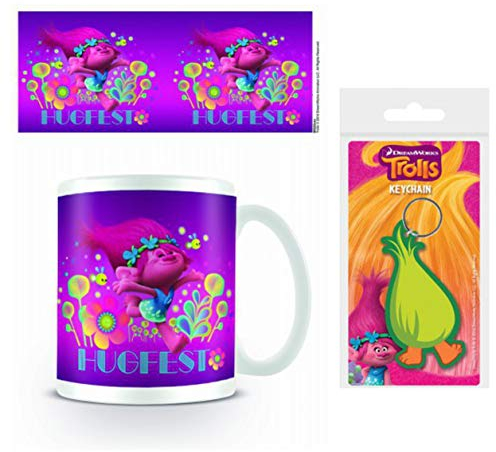 Trolls, Hugfest Foto-Tasse Kaffeetasse (9x8 cm) + 1 Trolls Fan-Schlüsselanhänger (6x4 cm)