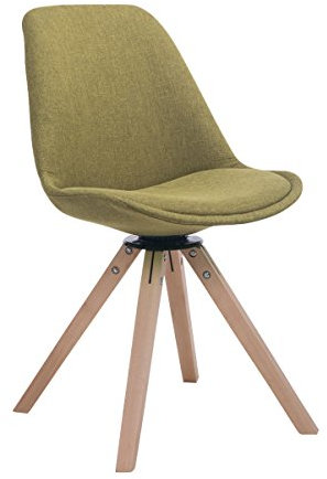 CLP Retrostuhl Troyes Square Mit Stoffbezug Und Hochwertiger Polsterung I Drehbarer Stuhl Mit Schalensitz Und Massiven Holzbeinen, Farbe:grün, Gestell Farbe:Natur